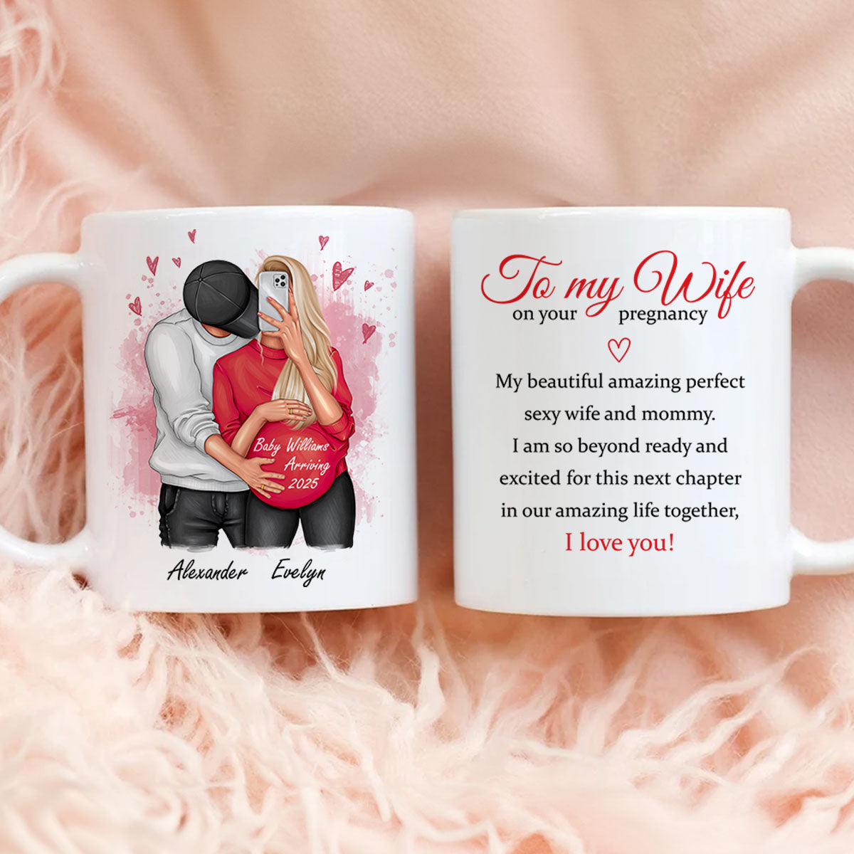 Personalized Pregnant Wife Mug, Hugging Couple, Expecting From Husband Gift, Mom To Be Vday Gift, Romantic Pregnancy Gift