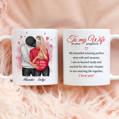 Personalized Pregnant Wife Mug, Hugging Couple, Expecting From Husband Gift, Mom To Be Vday Gift, Romantic Pregnancy Gift