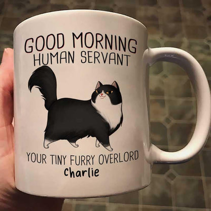 Good Morning Human Servant Cartoon Walking Cat - Personalized Mug