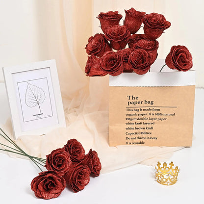 Glitter Artificial Rose Bouquet 24PCS for Wedding Decor