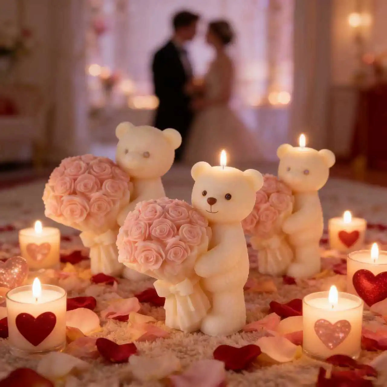 Teddy Bear Holding Rose Bouquet Silicone Mold - Romantic Candle and Resin Casting for Valentine's Day