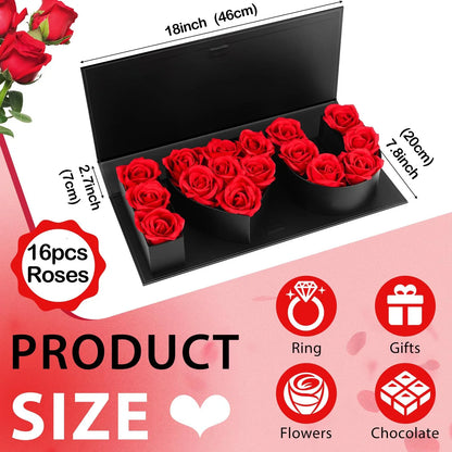 16Pcs Forever Roses in Heart Box - Valentine's Gift for Her