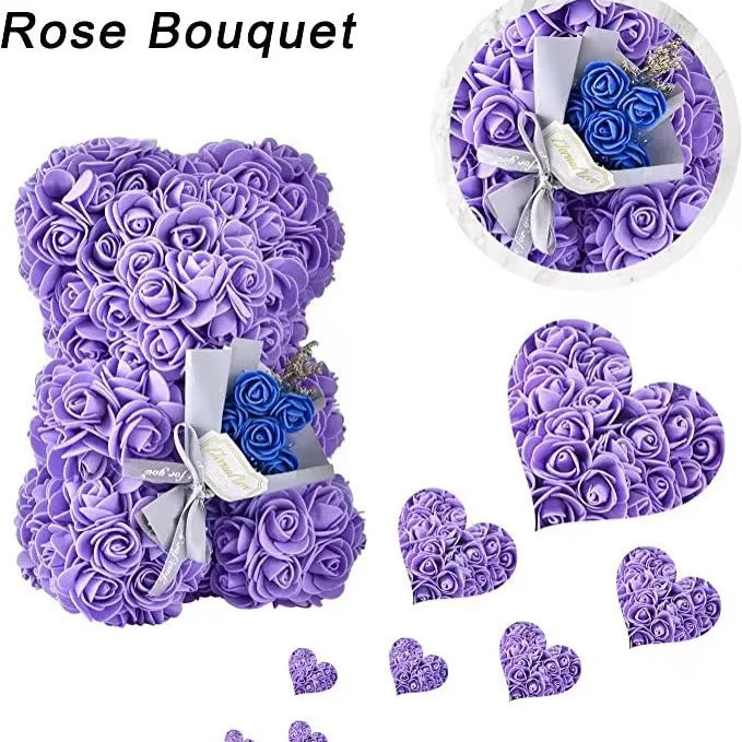 25cm Artificial Rose Bear with Gift Box