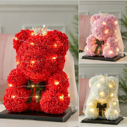 Eternal Rose Teddy Bear with Gift Box and Warm Light 25cm