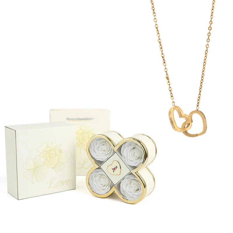4-Leaf Clover Eternal Rose Jewelry Box with Necklace Gift