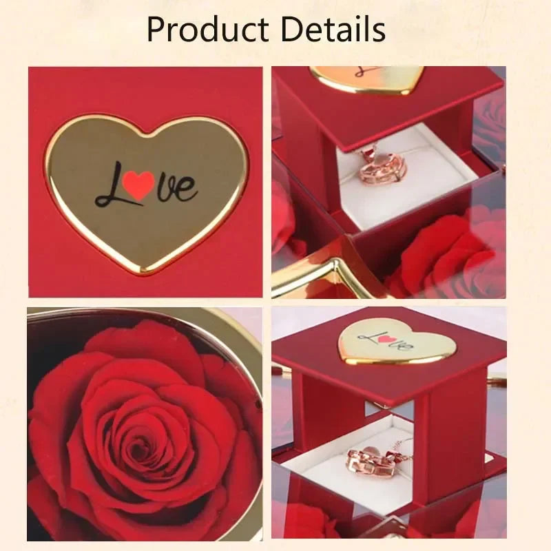 4-Leaf Clover Eternal Rose Jewelry Box with Necklace Gift
