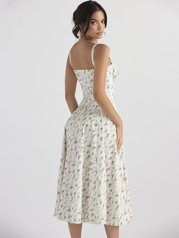 Strappy Back Tie-Up Corset Midi Dress