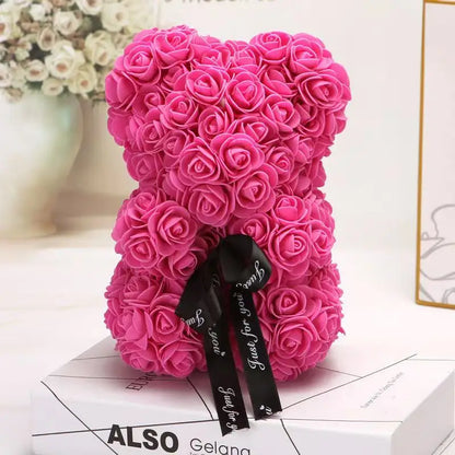 Rose Flower Teddy Bear 25cm Romantic Gift with Box