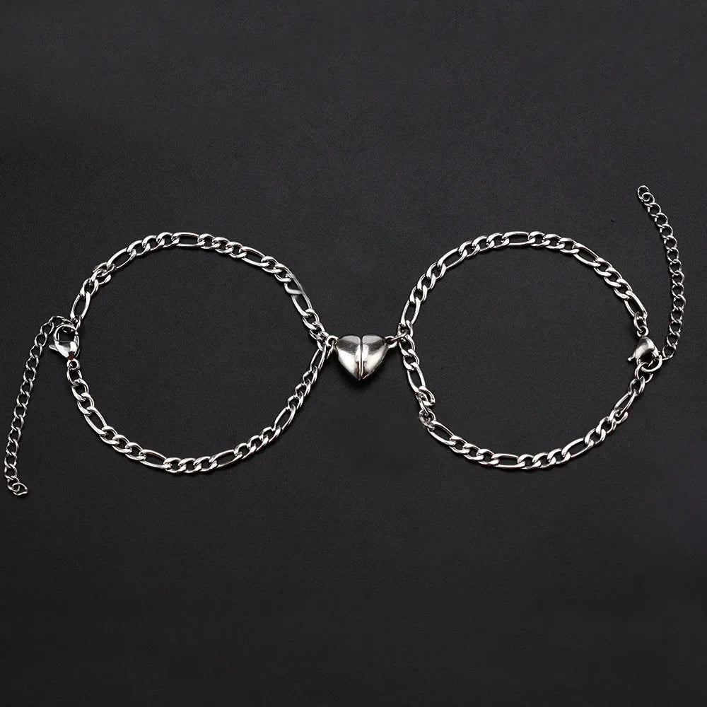 Magnetic Heart Couple Bracelet Set in Stainless Steel