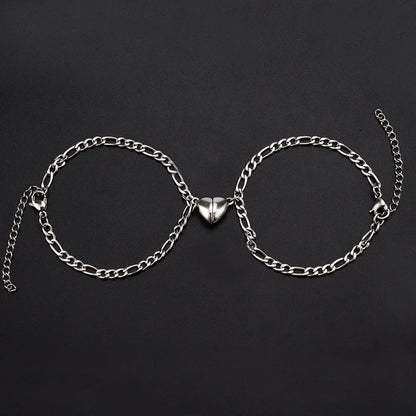 Magnetic Heart Couple Bracelet Set in Stainless Steel