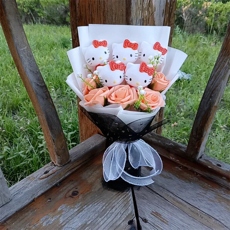 Cute Cat Plush Bouquet with Rose
