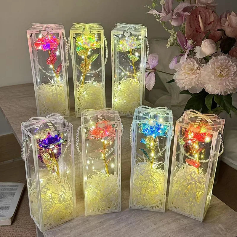 Eternal Rose LED Light with Acrylic Cover Romantic Desktop Flower Decoration