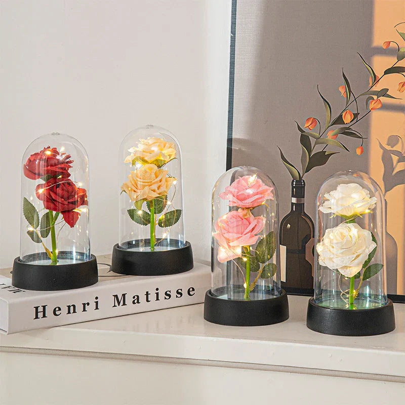 Glowing Galaxy Eternal Double Rose with LED Lights Romantic Gift for Valentine's Day and Wedding