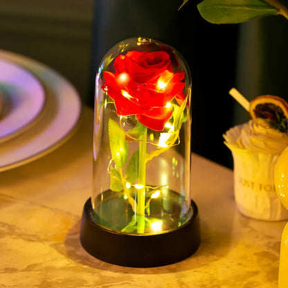 LED Eternal Rose in Glass Dome - Romantic Gift for Home