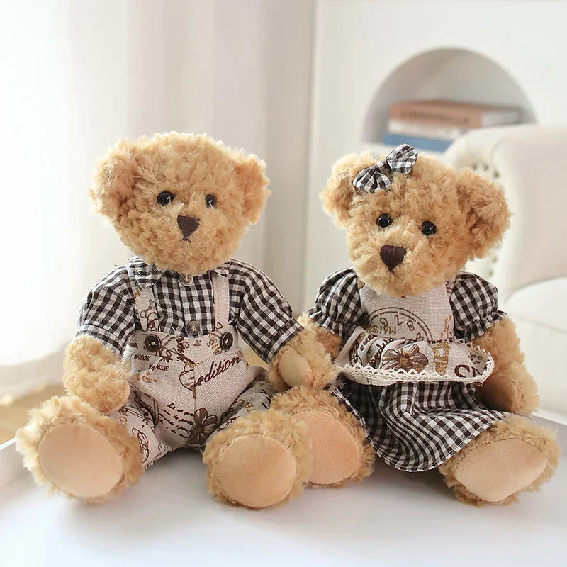Couple Teddy Bear Plush Set Dressed Soft Dolls 26cm
