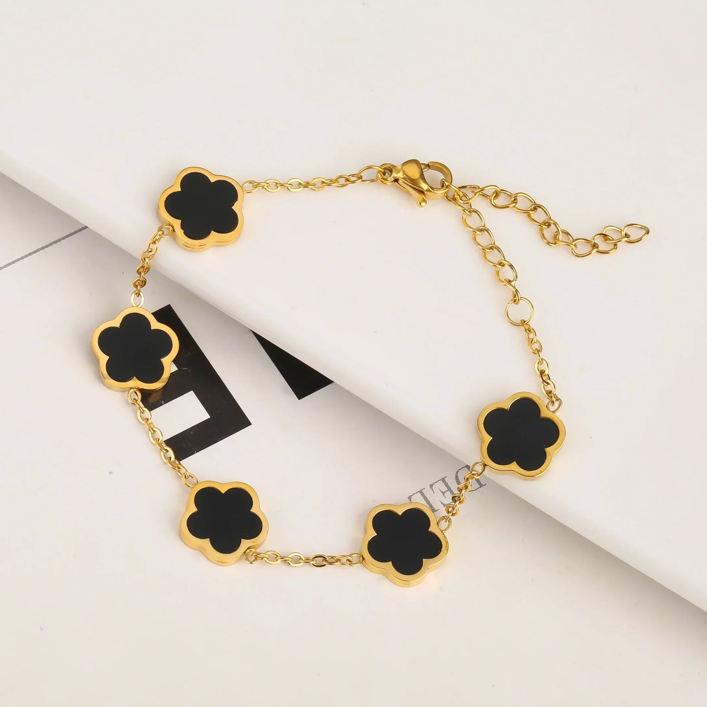 Gold Plated Five Leaf Flower Adjustable Bracelet