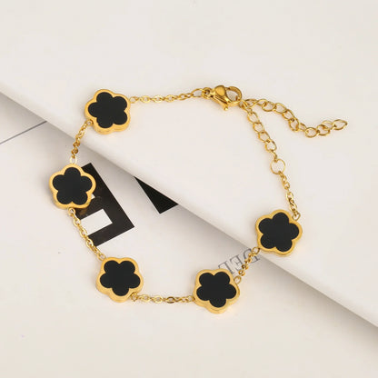 Gold Plated Five Leaf Flower Adjustable Bracelet