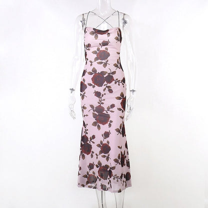 Floral Print Strappy Back Tie-Up Midi Dress