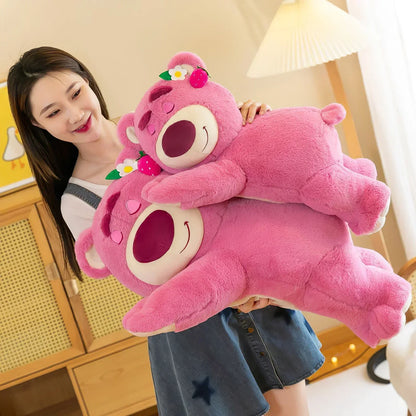 80cm Sleeping Strawberry Bear Plush Pillow