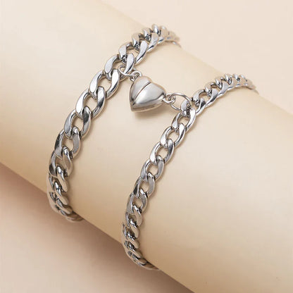 Magnetic Heart Couple Bracelet Set in Stainless Steel