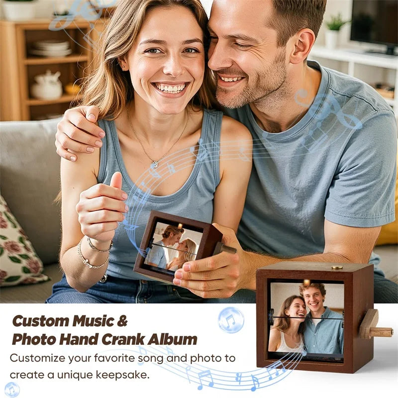 Personalized Hand Crank Photo Flip Box with Light
