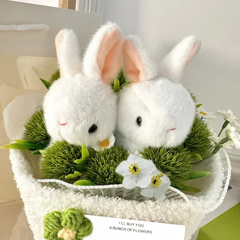 Rabbit Plush Doll with Crochet Flower Bouquet Gift