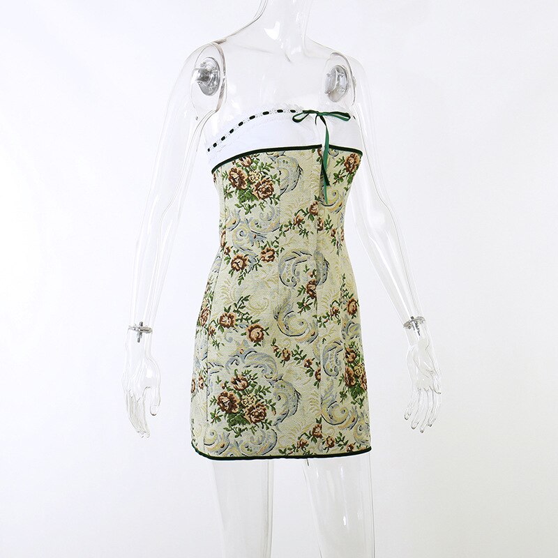 Floral Printed Lace Up Tube Mini Dress