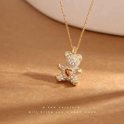 Heartbeat Teddy Bear Pendant Necklace