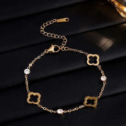 Four Leaf Clover Zircon Stainless Steel Bracelet