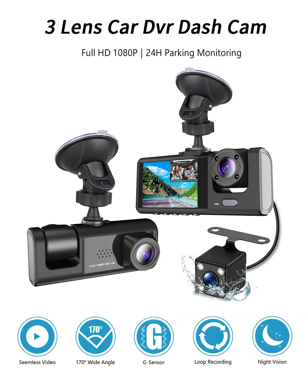 Three Channel Car Hd Dashcam