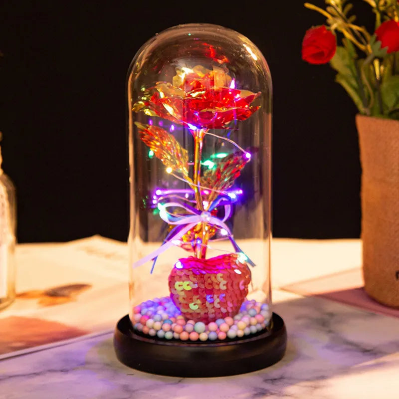 Red LED Rose in Glass Dome - Romantic Gift for Her