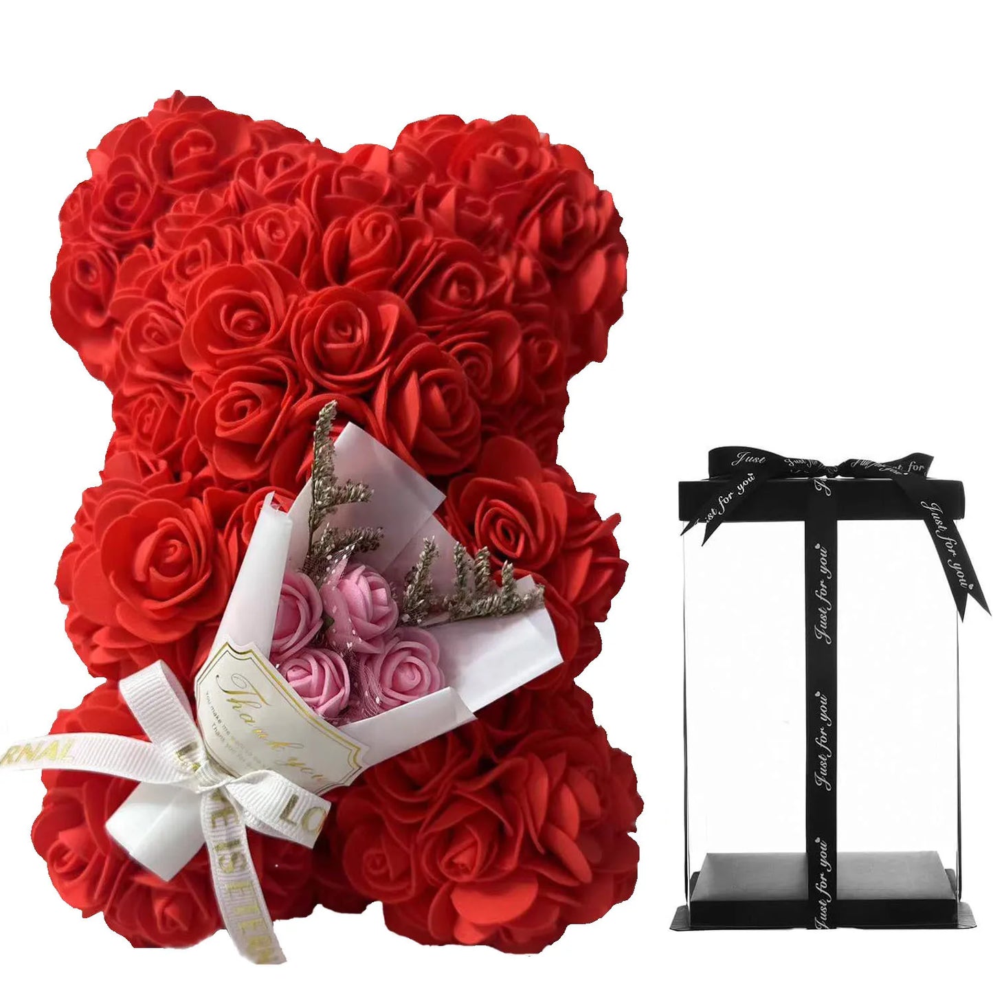 25cm Artificial Rose Bear with Gift Box