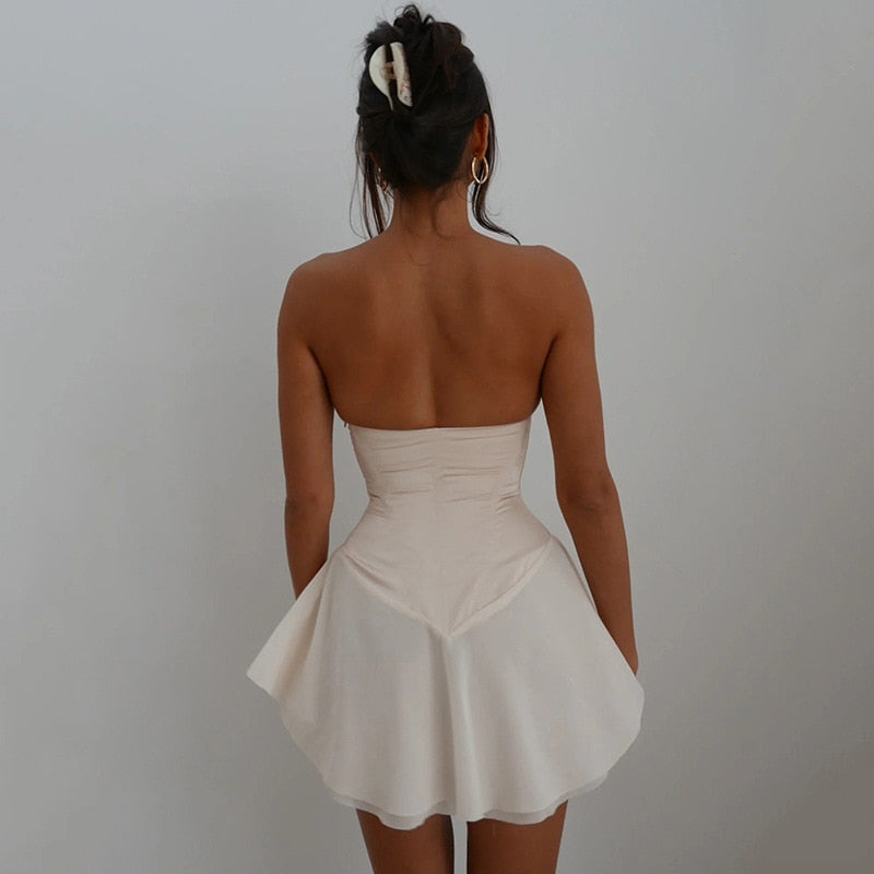 Corset Ribbon Tie-Up Frill Mini Dress