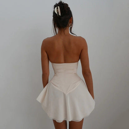 Corset Ribbon Tie-Up Frill Mini Dress