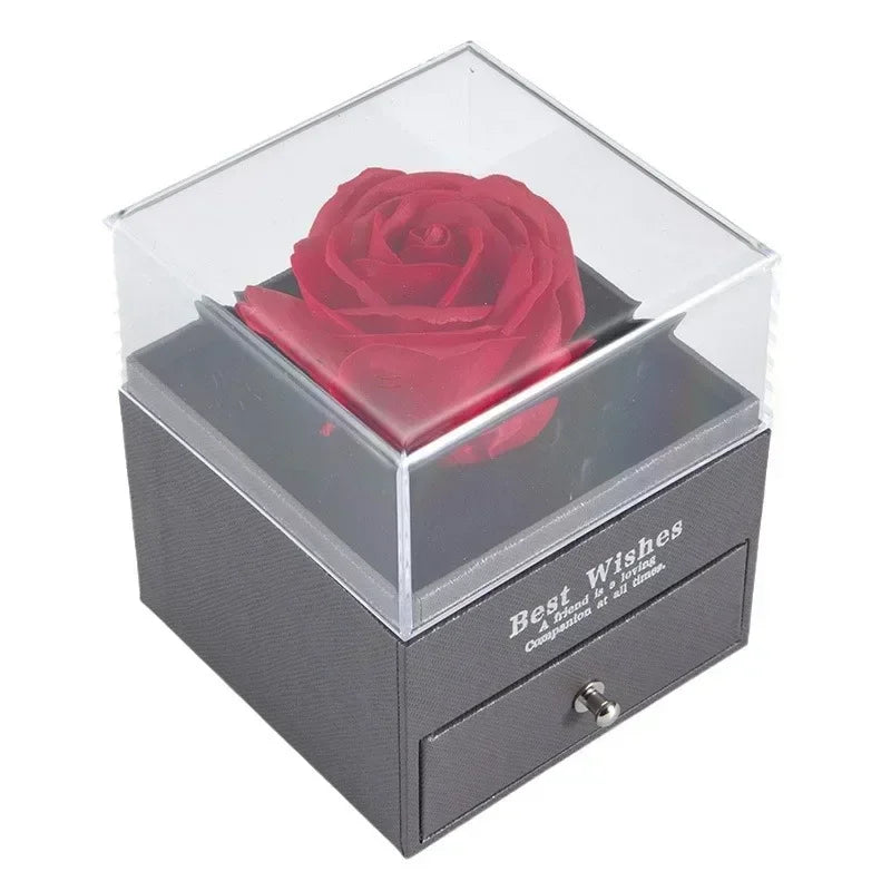 Elegant Preserved Rose Box with Hidden Jewelry Drawer