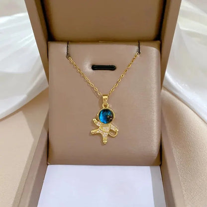 Titanium Steel Star Pendant Necklace in Gold Tone