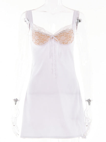Lace Cupped Satin Mini Dress