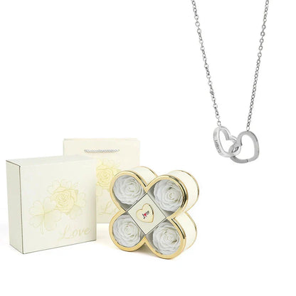 4-Leaf Clover Eternal Rose Jewelry Box with Necklace Gift