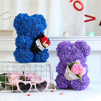 25cm Teddy Rose Bear with Lighted Box Artificial Flower Gift for Valentine's Day and Special Occasions
