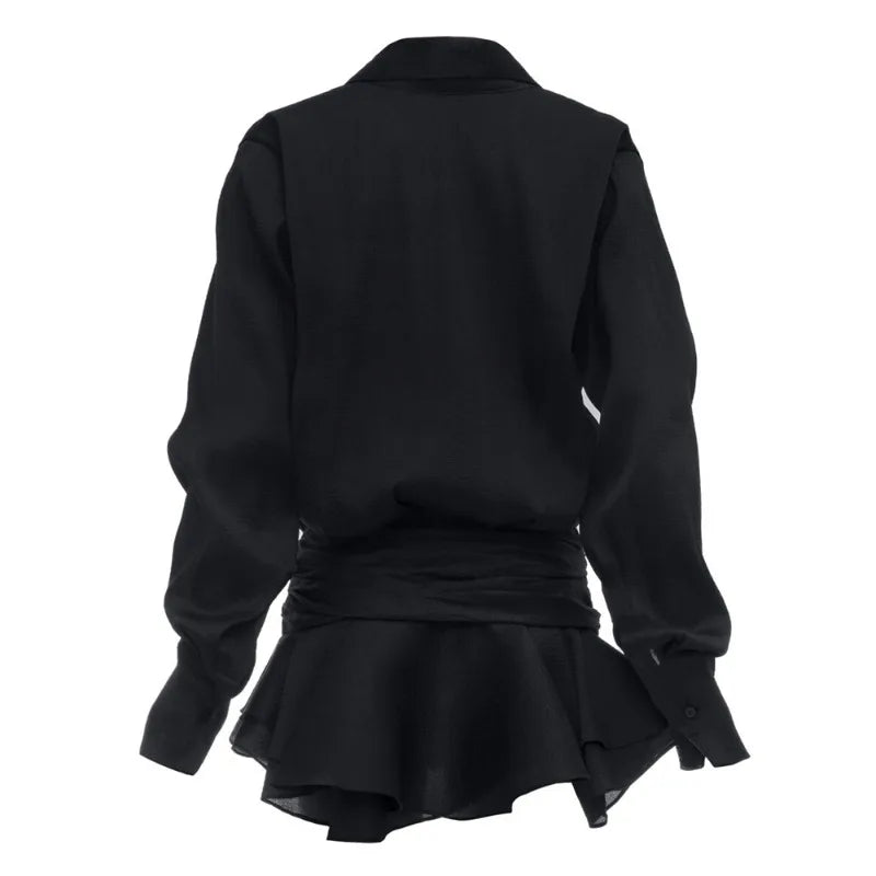 Shirt Lose Long Sleeve Frill Micro Mini Dress