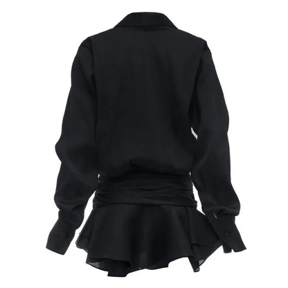 Shirt Lose Long Sleeve Frill Micro Mini Dress
