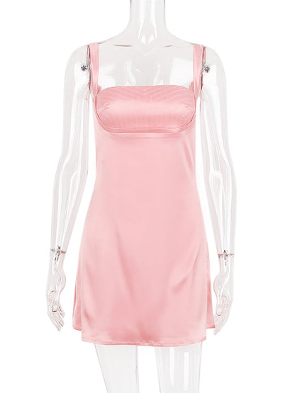 Satin Square Neck Strap Mini Dress