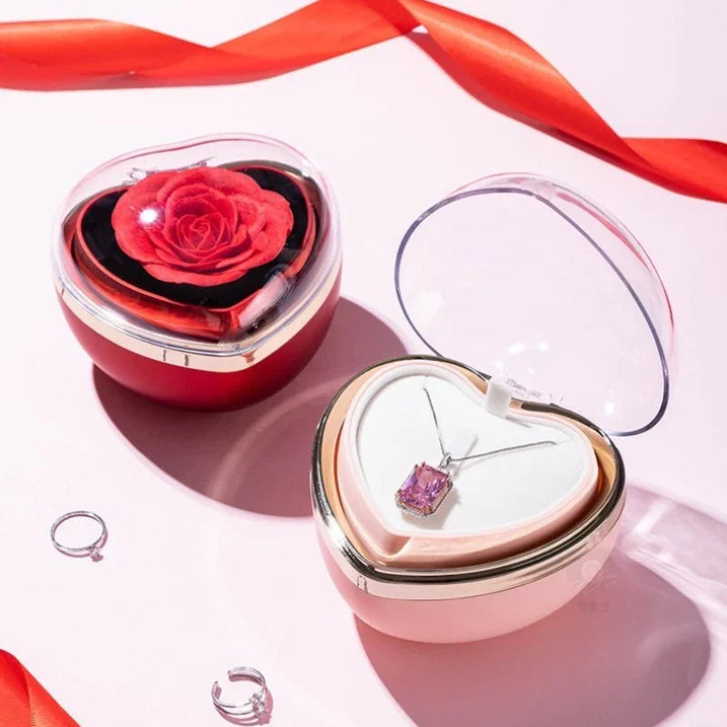 Eternal Red Rose Necklace in Preserved Flower Gift Box for Women Birthday and Valentine's Day