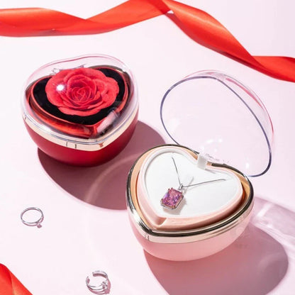 Eternal Red Rose Necklace in Preserved Flower Gift Box for Women Birthday and Valentine's Day
