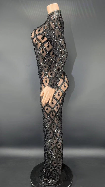 Black Rhinestones Full Wrap Dress