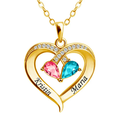 Personalized Heart Name and Birthstone Necklace