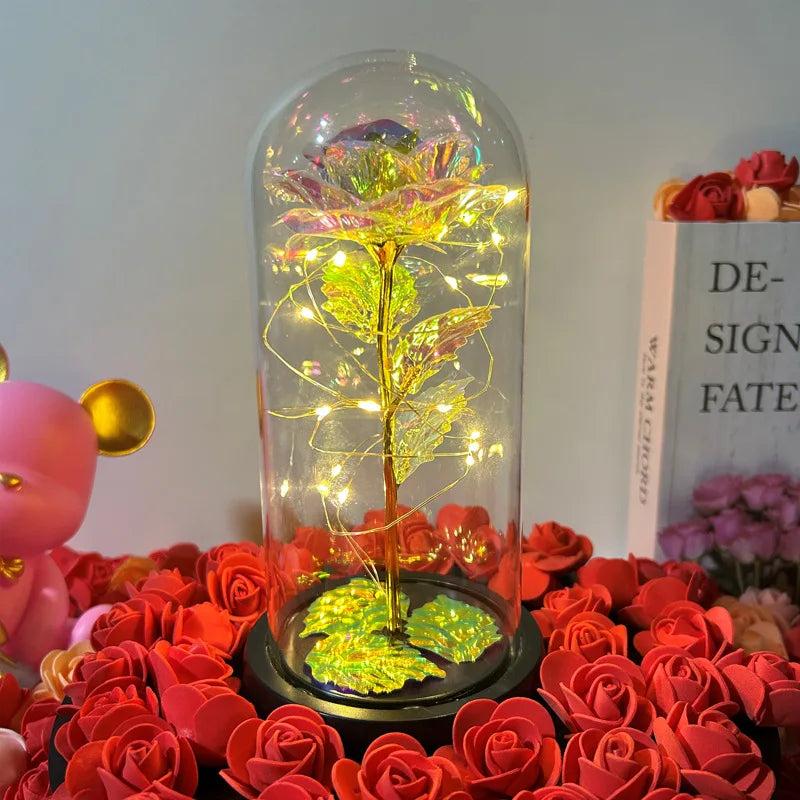 Galaxy Eternal Rose in Dome with LED Lights - Romantic Gift for Valentine's Day, Mother's Day, Wedding