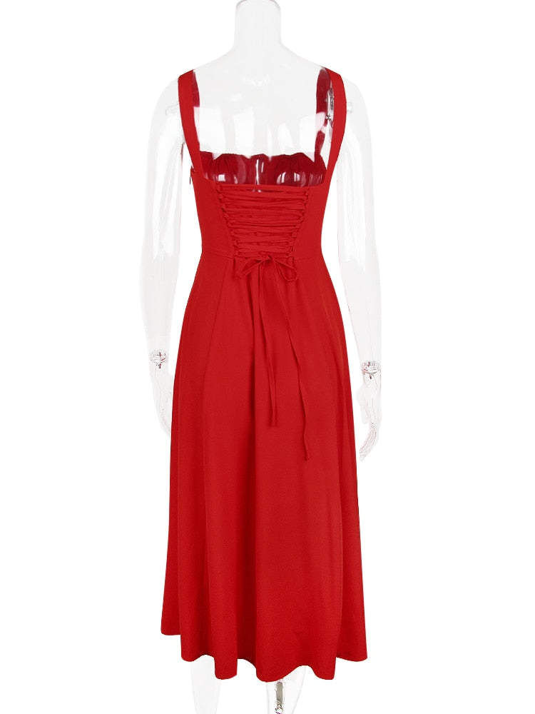 Strappy Back Tie-Up Corset Midi Dress