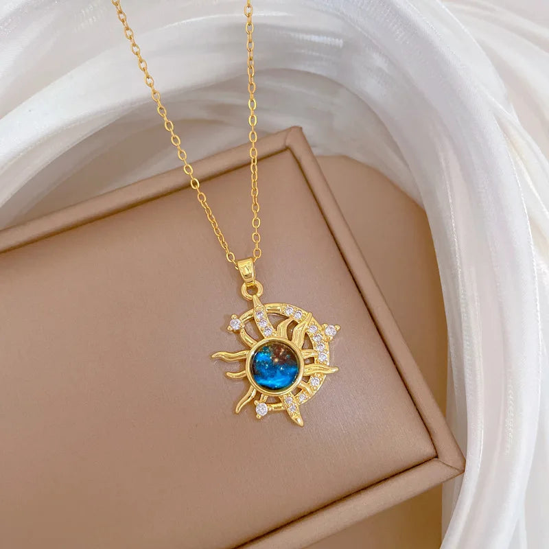 Titanium Steel Star Pendant Necklace in Gold Tone
