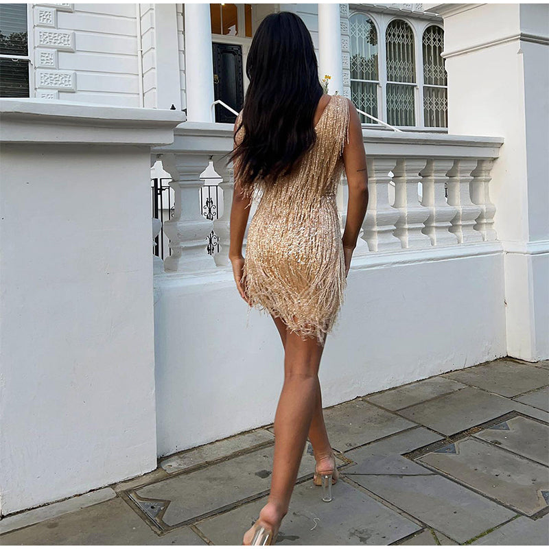 Layered Sequin Fringe Mini Dress